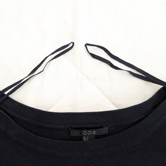 COS Blouse Womens L Navy White Striped Accent Round Neck 3/4 Sleeve Pullover Top - Picture 9 of 14